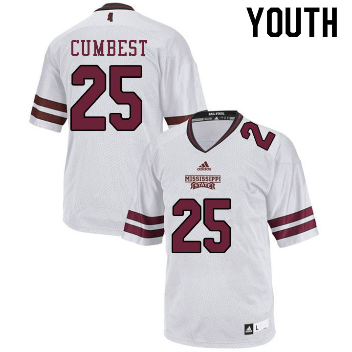 Youth #25 Brad Cumbest Mississippi State Bulldogs College Football Jerseys Sale-White - Click Image to Close